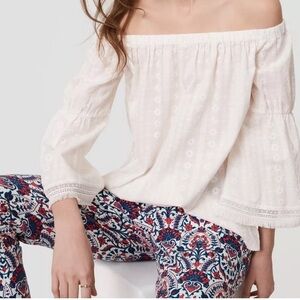 LOFT boho daisy eyelet white Off the Shoulder Blouse S